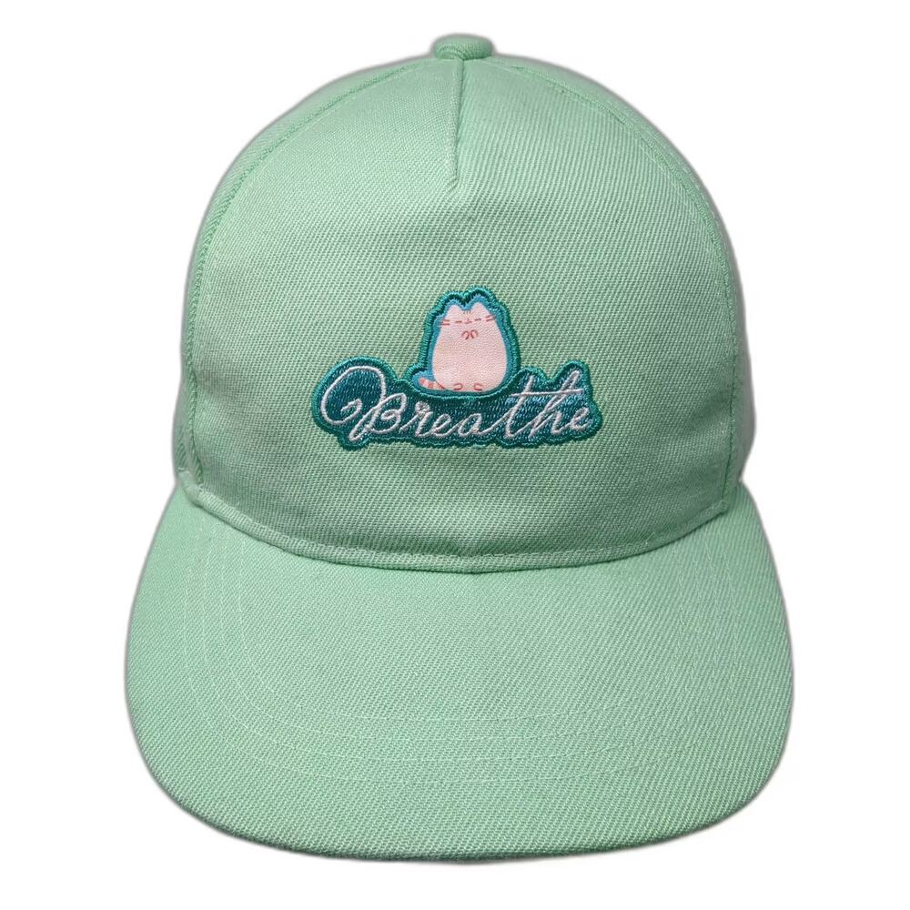 Pusheen 5 Panel Green Hat One Size Breathe Embroidered Adjustable Slideback
